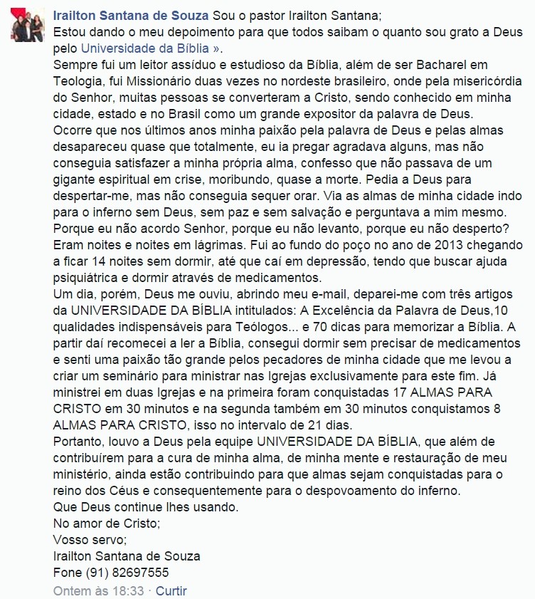 Depoimento Facebook 1
